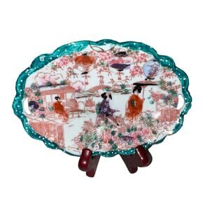 Vintage Japanese Geisha Kutani Trinket Tray Hand Painted 6 1/4”made In Japan
